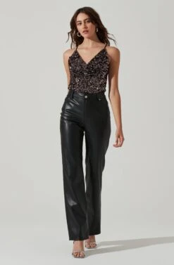 Sequin V Neck Bodysuit 9 Sequin V Neck Bodysuit -Dress Sales Store AT17468 GUNMETALSHINE 1