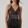 Sequin V Neck Bodysuit 2 Sequin V Neck Bodysuit -Dress Sales Store AT17468 GUNMETALSHINE 2