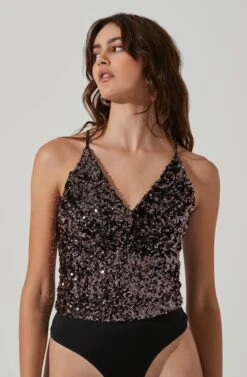 Sequin V Neck Bodysuit 10 Sequin V Neck Bodysuit -Dress Sales Store AT17468 GUNMETALSHINE 3