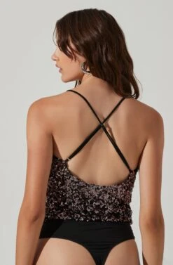 Sequin V Neck Bodysuit 11 Sequin V Neck Bodysuit -Dress Sales Store AT17468 GUNMETALSHINE 4