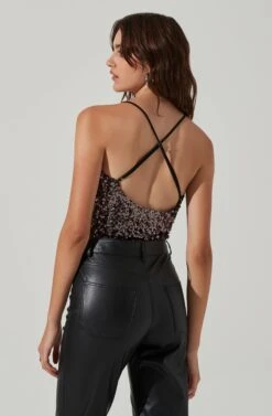 Sequin V Neck Bodysuit 13 Sequin V Neck Bodysuit -Dress Sales Store AT17468 GUNMETALSHINE 5