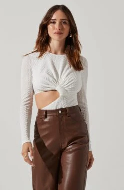 Cassidy Side Cutout Long Sleeve Bodysuit 20 Cassidy Side Cutout Long Sleeve Bodysuit -Dress Sales Store AT17550 WHITE 2