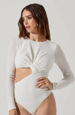 Cassidy Side Cutout Long Sleeve Bodysuit 22 Cassidy Side Cutout Long Sleeve Bodysuit -Dress Sales Store AT17550 WHITE 3