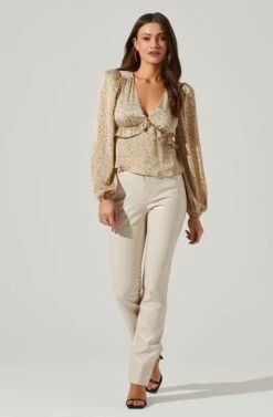 Floral Long Sleeve Tie Back Ruffle Bust Top -Dress Sales Store AT17643 MUSTARDPINKDITSY 1