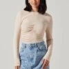 Center Ruched Long Sleeve Top 2 Center Ruched Long Sleeve Top -Dress Sales Store AT17923 CREAM 1