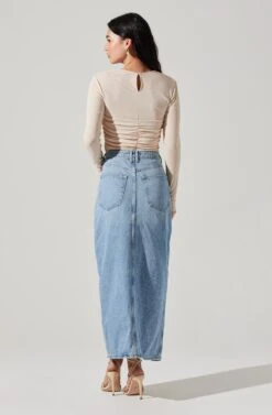 Center Ruched Long Sleeve Top -Dress Sales Store AT17923 CREAM 5