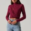 Asymmetrical Pleated Cutout Mock Neck Top