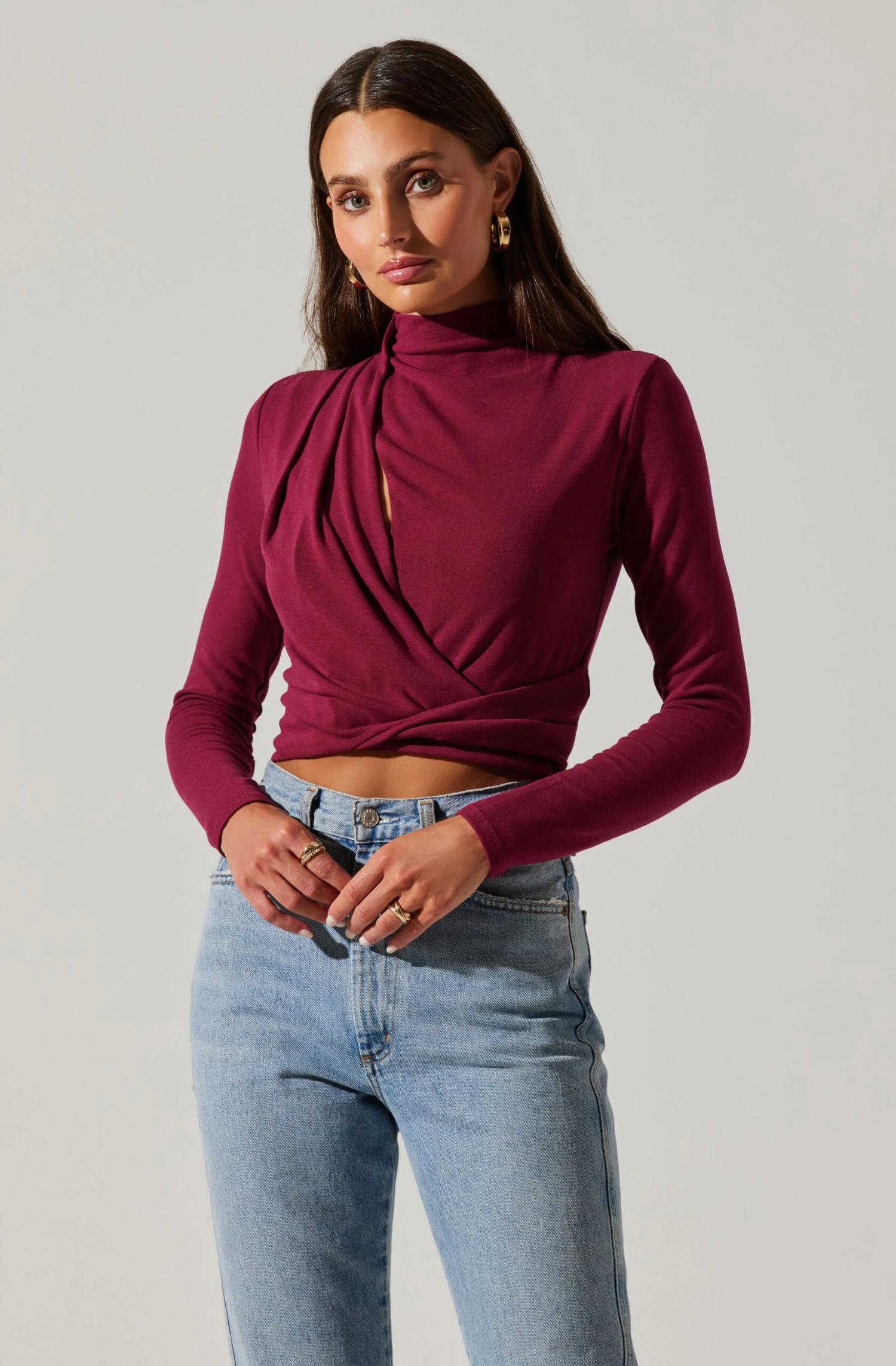 Asymmetrical Pleated Cutout Mock Neck Top 3 Asymmetrical Pleated Cutout Mock Neck Top