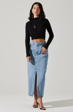 Asymmetrical Pleated Cutout Mock Neck Top 33 Asymmetrical Pleated Cutout Mock Neck Top -Dress Sales Store AT17934 BLACK 4