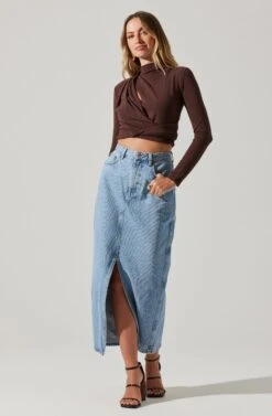 Asymmetrical Pleated Cutout Mock Neck Top 25 Asymmetrical Pleated Cutout Mock Neck Top -Dress Sales Store AT17934 ESPRESSO 4