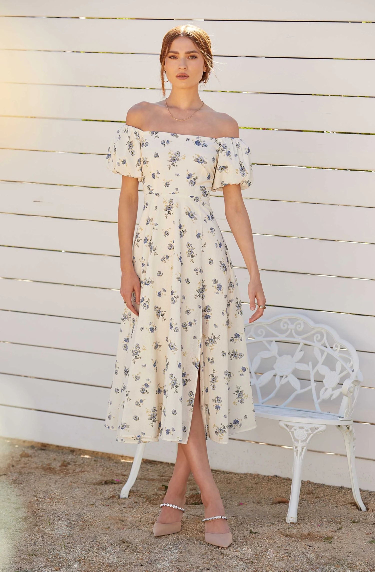 Off Shoulder Puff Sleeve Midi Dress 14 Off Shoulder Puff Sleeve Midi Dress - Image 12